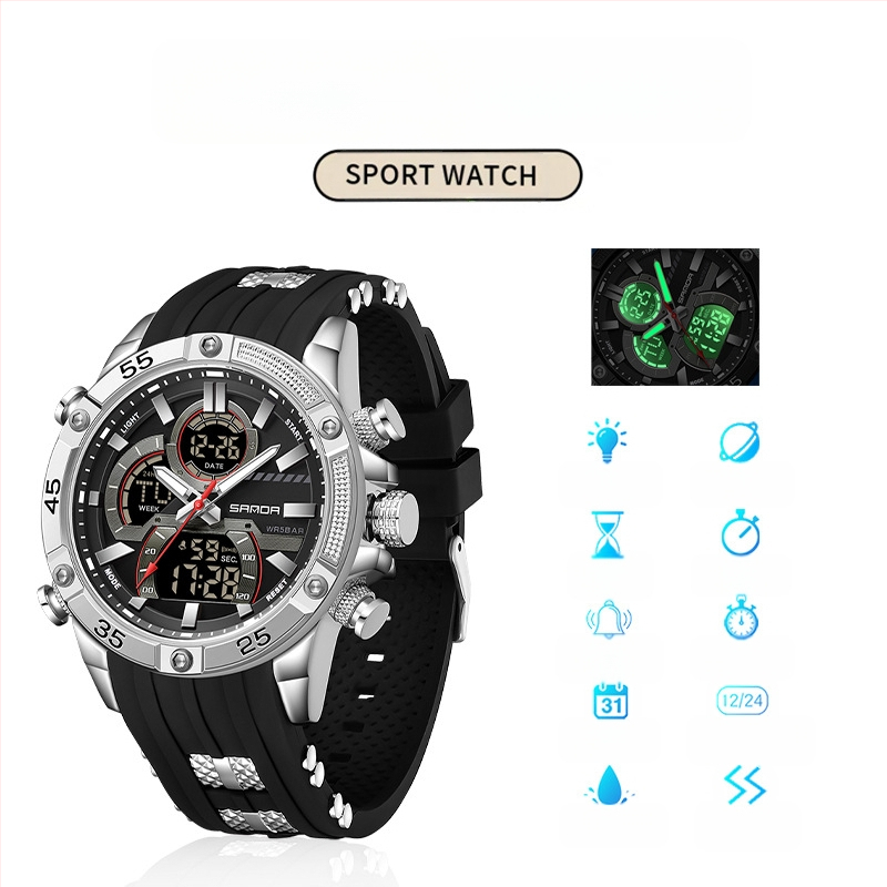 Ceas de alarmă electronic multifuncțional luminos impermeabil pentru bărbați, comerț exterior transfrontalier, sport, modă, explozii live