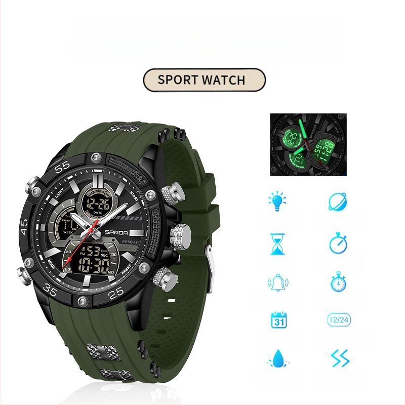 Ceas de alarmă electronic multifuncțional luminos impermeabil pentru bărbați, comerț exterior transfrontalier, sport, modă, explozii live