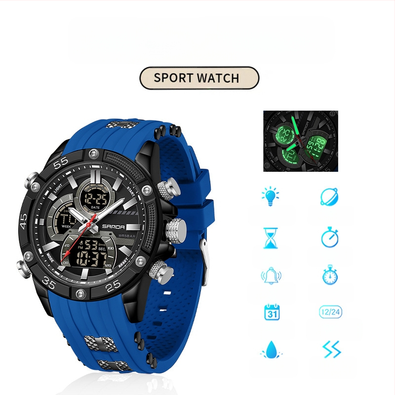 Ceas de alarmă electronic multifuncțional luminos impermeabil pentru bărbați, comerț exterior transfrontalier, sport, modă, explozii live