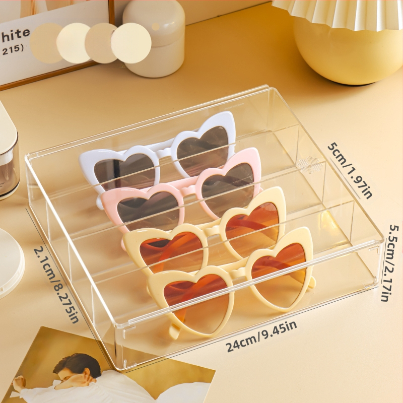 Sandėlyje Dviguba eilė 10 porų sustorintų akinių nuo saulės, akinių nuo saulės laikymo lentynėlė, akiniai, parduotuvės prekystalio demonstracinė lentynėlė, permatoma