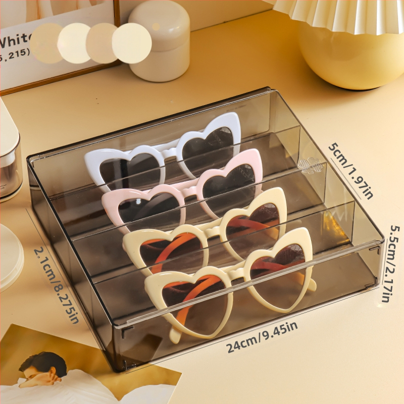 Sandėlyje Dviguba eilė 10 porų sustorintų akinių nuo saulės, akinių nuo saulės laikymo lentynėlė, akiniai, parduotuvės prekystalio demonstracinė lentynėlė, permatoma