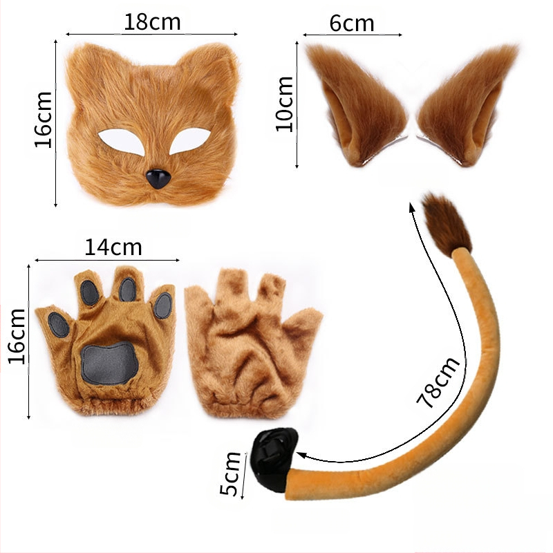 Žvėries ausų ir uodegų rinkinys Liūtas Karvė Žirafa Meškėnas Plaukų juosta Uodega Plaukų aksesuarai Galvos apdangalas Rankų darbo plaukai