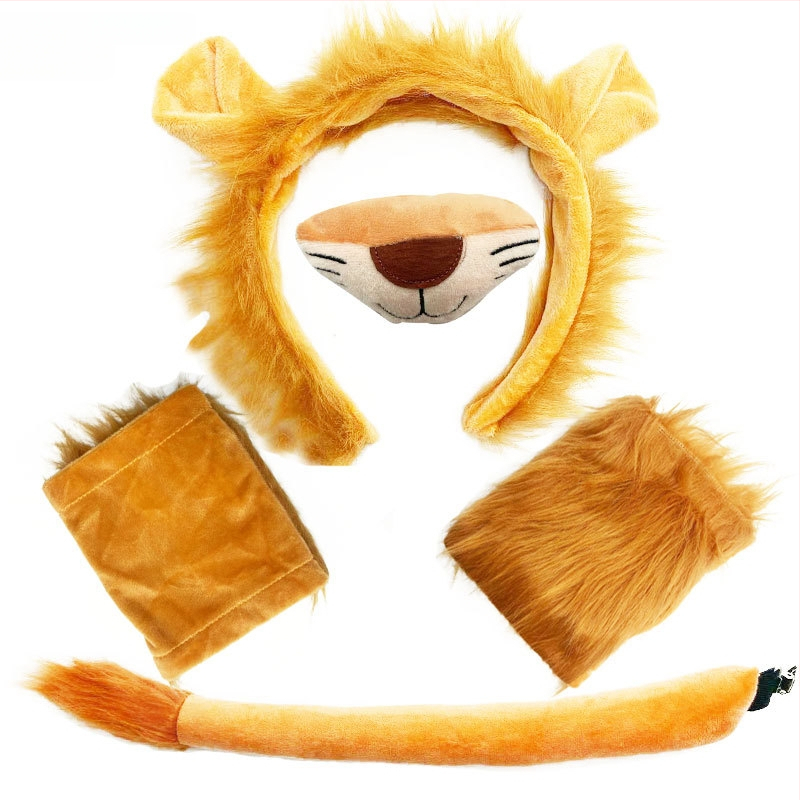 Žvėries ausų ir uodegų rinkinys Liūtas Karvė Žirafa Meškėnas Plaukų juosta Uodega Plaukų aksesuarai Galvos apdangalas Rankų darbo plaukai