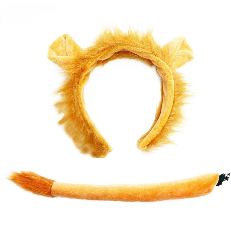 Žvėries ausų ir uodegų rinkinys Liūtas Karvė Žirafa Meškėnas Plaukų juosta Uodega Plaukų aksesuarai Galvos apdangalas Rankų darbo plaukai