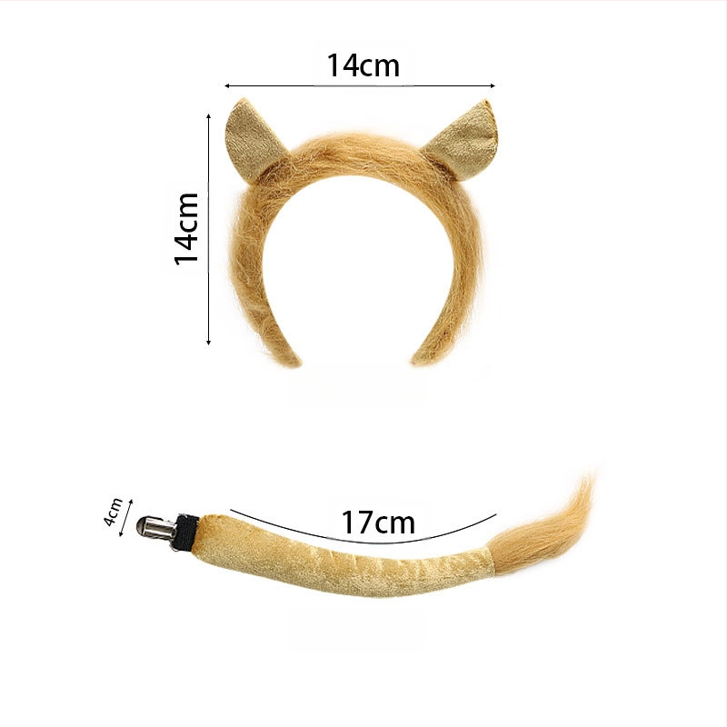 Žvėries ausų ir uodegų rinkinys Liūtas Karvė Žirafa Meškėnas Plaukų juosta Uodega Plaukų aksesuarai Galvos apdangalas Rankų darbo plaukai
