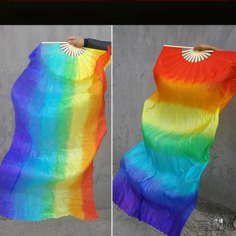 Šokių vėduoklė ... Spalvinga gradiento spalvų vaivorykštės vėduoklė Pailginta šilko vėduoklė Kvadratinė Yangko spektaklio rekvizito vėduoklė