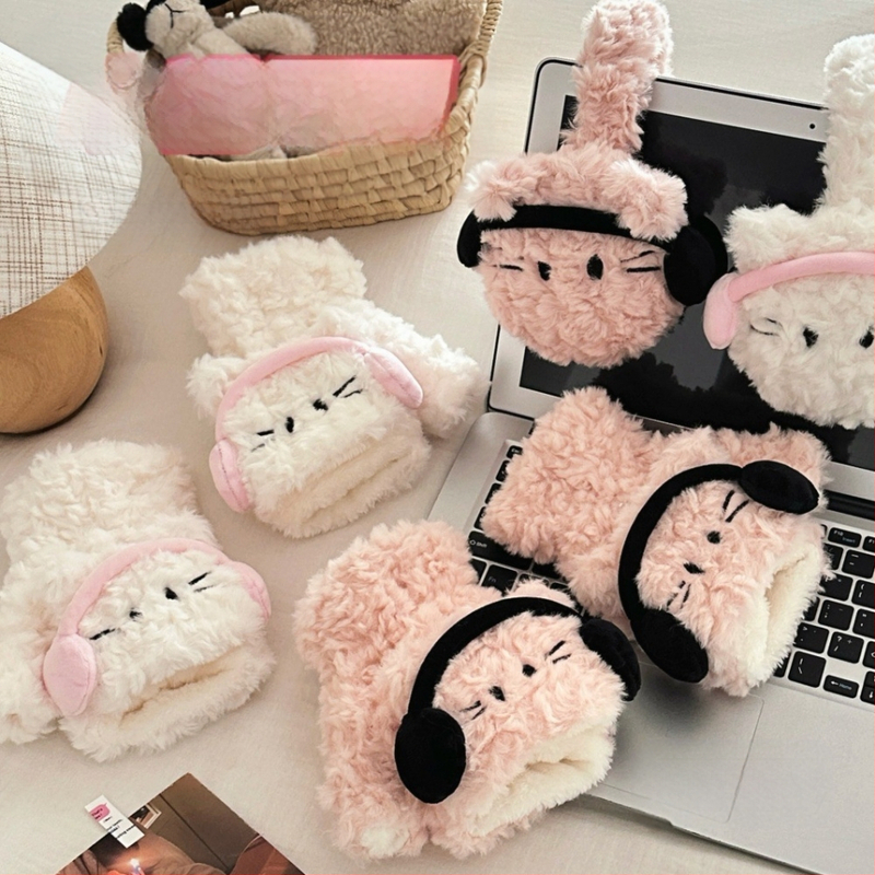 Γάντια ωτοασπίδων Winter Sweet Joker για κορίτσια, ανθεκτικά στο κρύο, ζεστά, αντιανεμικά, κοψίματα στα μισά δάχτυλα, χαριτωμένα κοσμήματα