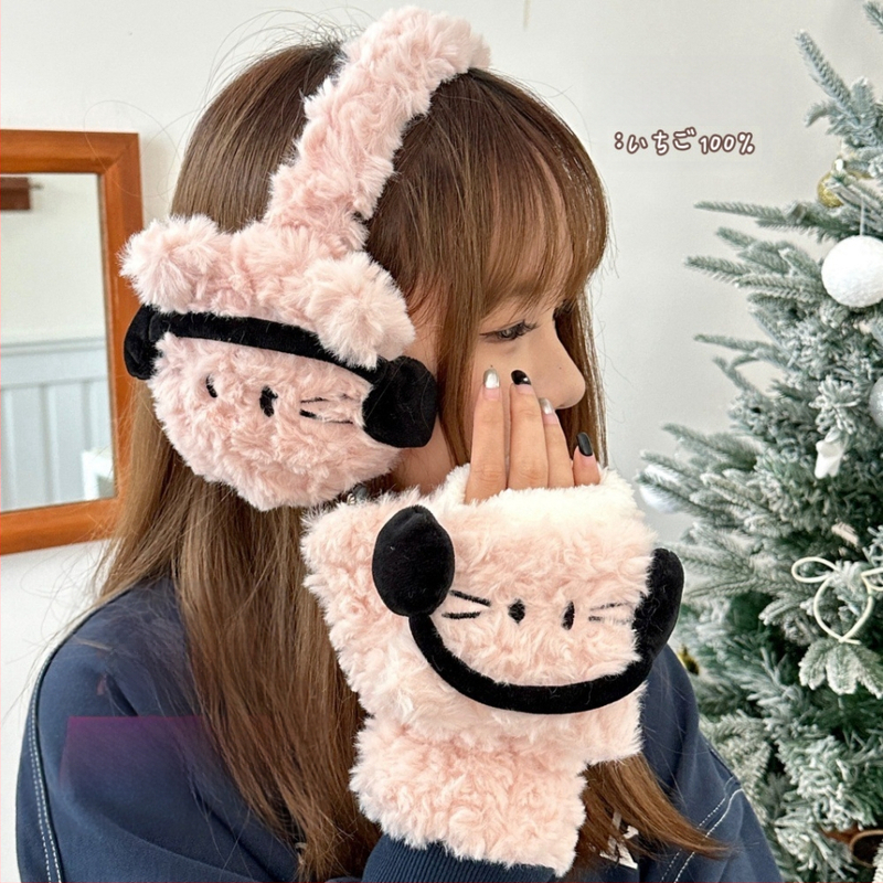 Γάντια ωτοασπίδων Winter Sweet Joker για κορίτσια, ανθεκτικά στο κρύο, ζεστά, αντιανεμικά, κοψίματα στα μισά δάχτυλα, χαριτωμένα κοσμήματα