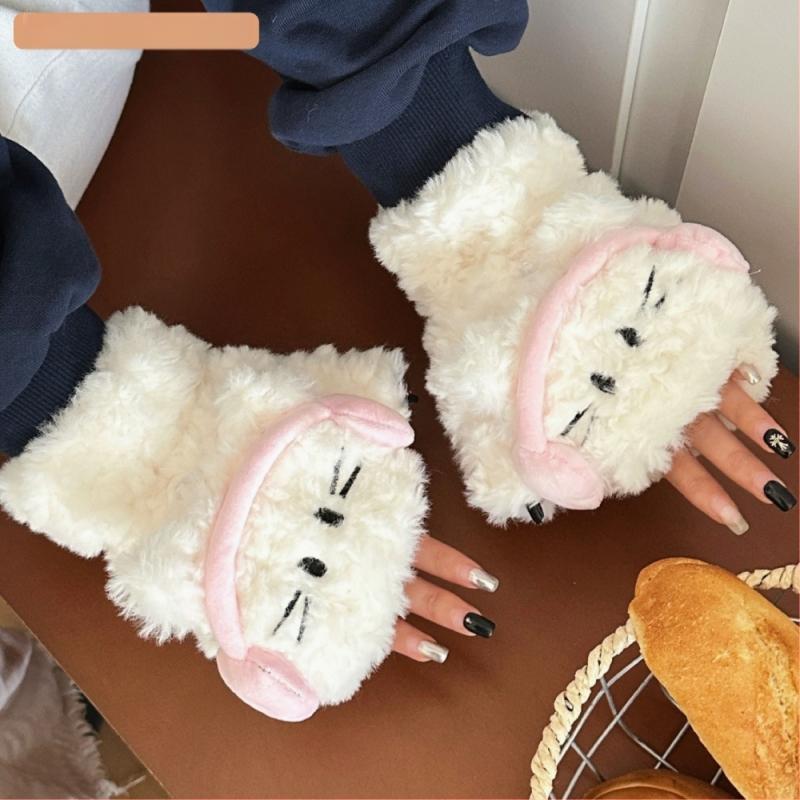 Γάντια ωτοασπίδων Winter Sweet Joker για κορίτσια, ανθεκτικά στο κρύο, ζεστά, αντιανεμικά, κοψίματα στα μισά δάχτυλα, χαριτωμένα κοσμήματα