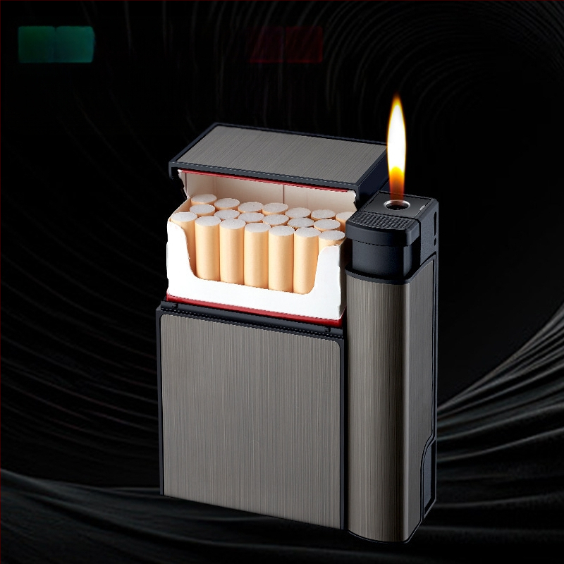Internetinis raudonas kūrybinis cigarečių dėklo žiebtuvėlis, integruotas 20 vnt. pakuotėje, asmeninis nešiojamas, slėgiui atsparus, drėgmei atsparus cigarečių žiebtuvėlis su žiebtuvėliu