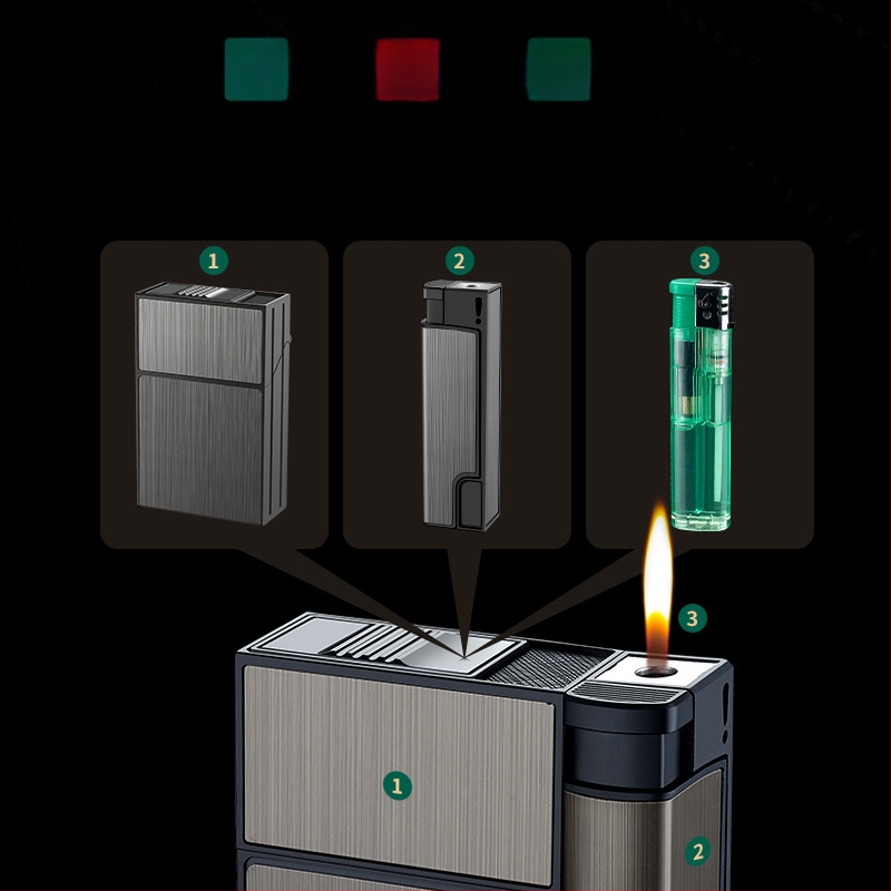 Internetinis raudonas kūrybinis cigarečių dėklo žiebtuvėlis, integruotas 20 vnt. pakuotėje, asmeninis nešiojamas, slėgiui atsparus, drėgmei atsparus cigarečių žiebtuvėlis su žiebtuvėliu