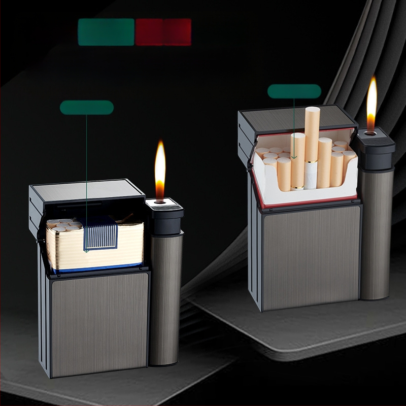 Internetinis raudonas kūrybinis cigarečių dėklo žiebtuvėlis, integruotas 20 vnt. pakuotėje, asmeninis nešiojamas, slėgiui atsparus, drėgmei atsparus cigarečių žiebtuvėlis su žiebtuvėliu