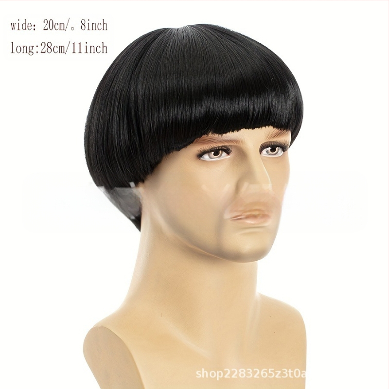 Мъжка черна COS перука с глава на диня, перука с глава с гъба, перука с капачка на главата, перука с глупакова глава