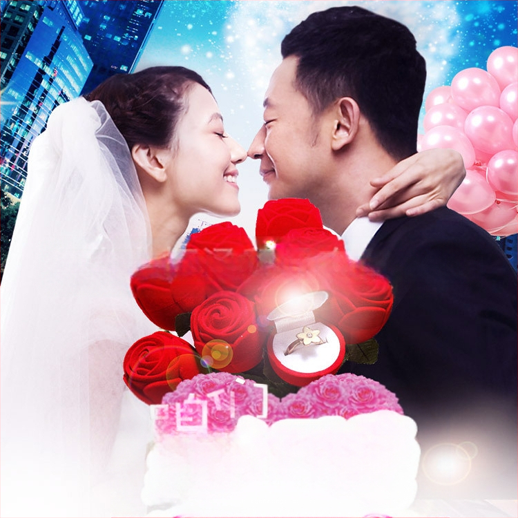 Raudonos rožės žiedų dėžutė Valentino dienos dovana Personalizuota kūrybinė žiedų dėžutė Pasiūlymo žiedų dėžutė Žiedų dėžutė