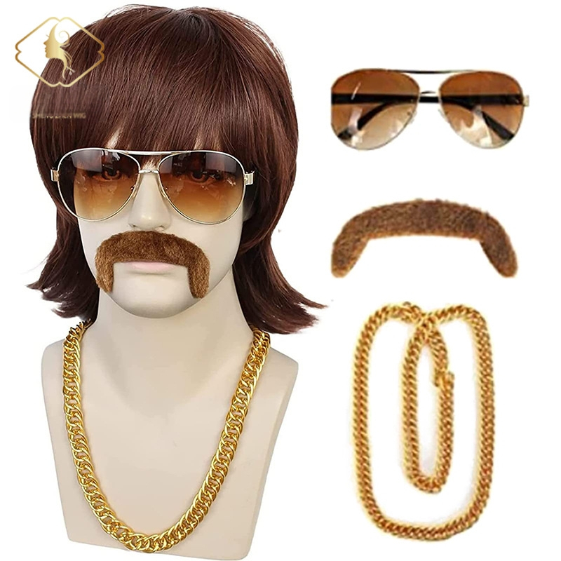 Европейска и американска модна мъжка кафява перука с октопод, рок мъжка рокерска перука от 60-те години