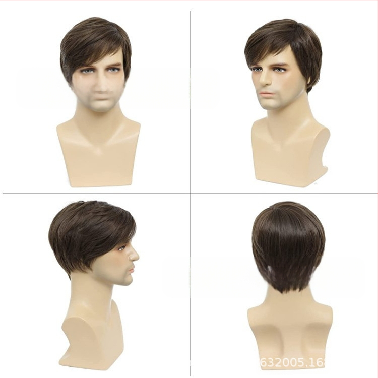 Uus meeste parukas lühikestest juustest, pruunidest meeste juustest, moodne naturaalsest keemilisest kiust peakate, soodusmüük, parukate tehas, hulgimüük