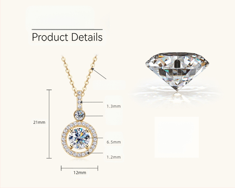 Modna vrhunska ogrlica od moissanitea, modni okrugli moisan privjesak od 925 srebra, veleprodaja lanca od ključne kosti