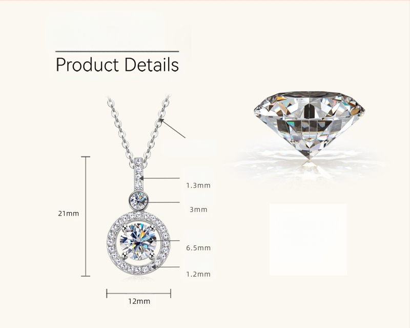 Modna vrhunska ogrlica od moissanitea, modni okrugli moisan privjesak od 925 srebra, veleprodaja lanca od ključne kosti