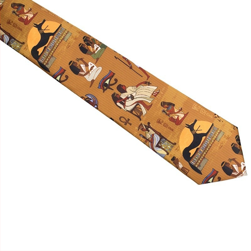 Portretinis kaklaraištis vyrams, šilko spauda, avataro statula, vintažinis Egiptas, europietiškas ir amerikietiškas, linksmas, rudas, mėlynas, kasdieniškas