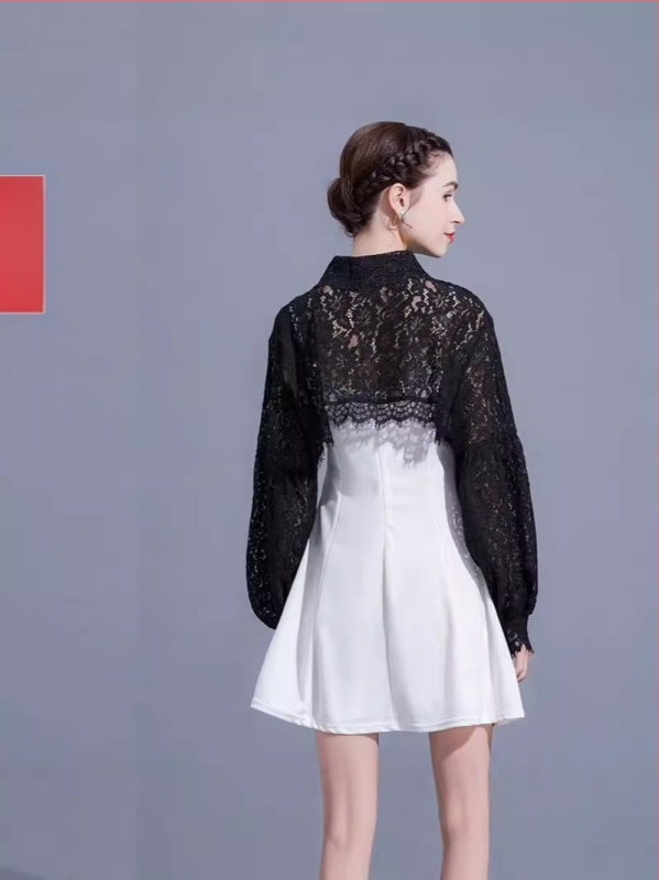 Francúzsky retro krátky top s dámskym dizajnom, zmysel pre výklenok, super rozprávkový lampáš s rukávom, odolný voči slnku, malý šál, letná čipka, tenký vonkajší