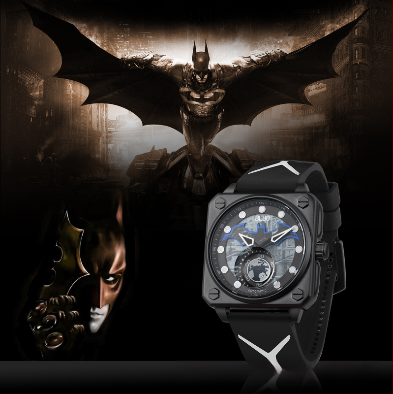 Mėlynas „Batman“ pilnai automatinis mechaninis berniukiškas laisvalaikio bėgimo laikrodis mergaičių sportinis, madingas ir kūrybingas laikrodis