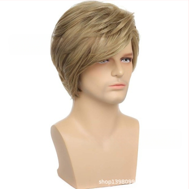 Qireni parukatehas, uued meeste juuksed, linased kuldsed, lühikesed meeste juuksed, osaliselt kaldus tukk, lühikesed juuksed, meeste peakatted kohapeal hulgimüügist