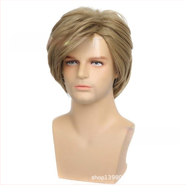 Qireni parukatehas, uued meeste juuksed, linased kuldsed, lühikesed meeste juuksed, osaliselt kaldus tukk, lühikesed juuksed, meeste peakatted kohapeal hulgimüügist