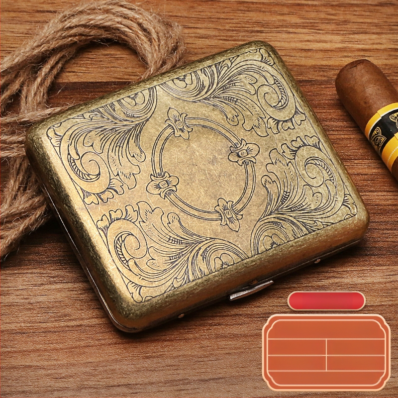 Naujas metalinis dvipusis atverčiamas 20 cigarečių dėklas bronzinės gėlės formos automatinis nešiojamas cigarečių dėklas, parduodamas sandėlyje, didmeninė prekyba gamykloje