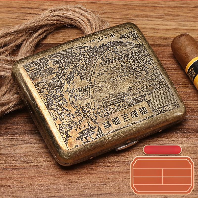 Naujas metalinis dvipusis atverčiamas 20 cigarečių dėklas bronzinės gėlės formos automatinis nešiojamas cigarečių dėklas, parduodamas sandėlyje, didmeninė prekyba gamykloje