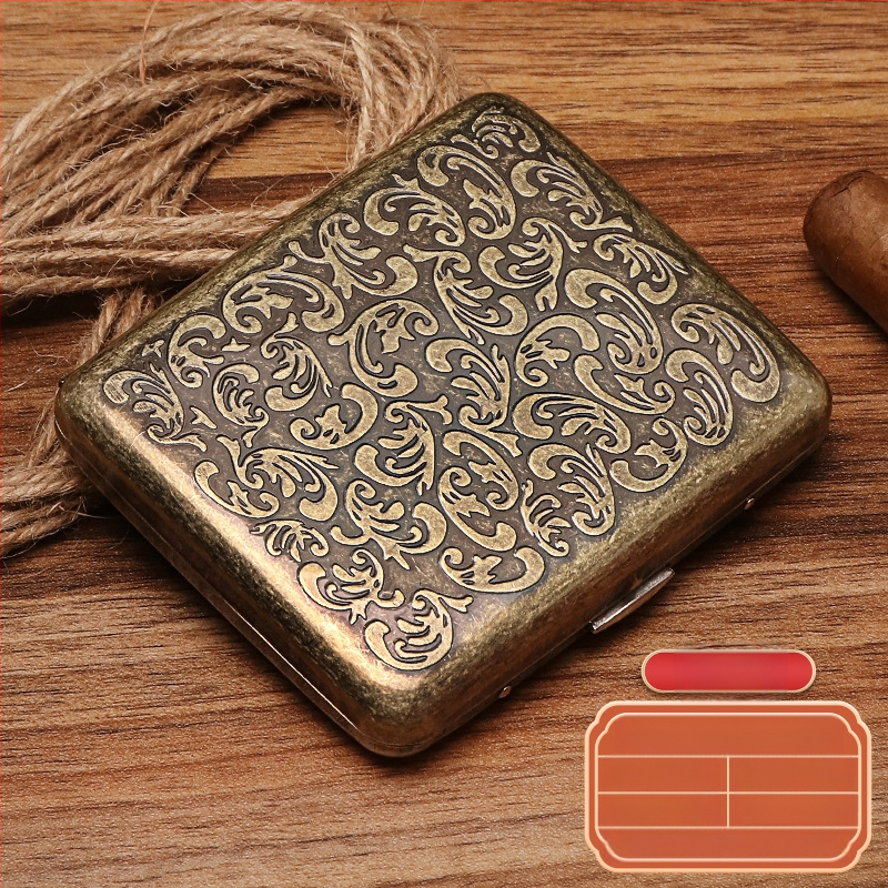 Naujas metalinis dvipusis atverčiamas 20 cigarečių dėklas bronzinės gėlės formos automatinis nešiojamas cigarečių dėklas, parduodamas sandėlyje, didmeninė prekyba gamykloje