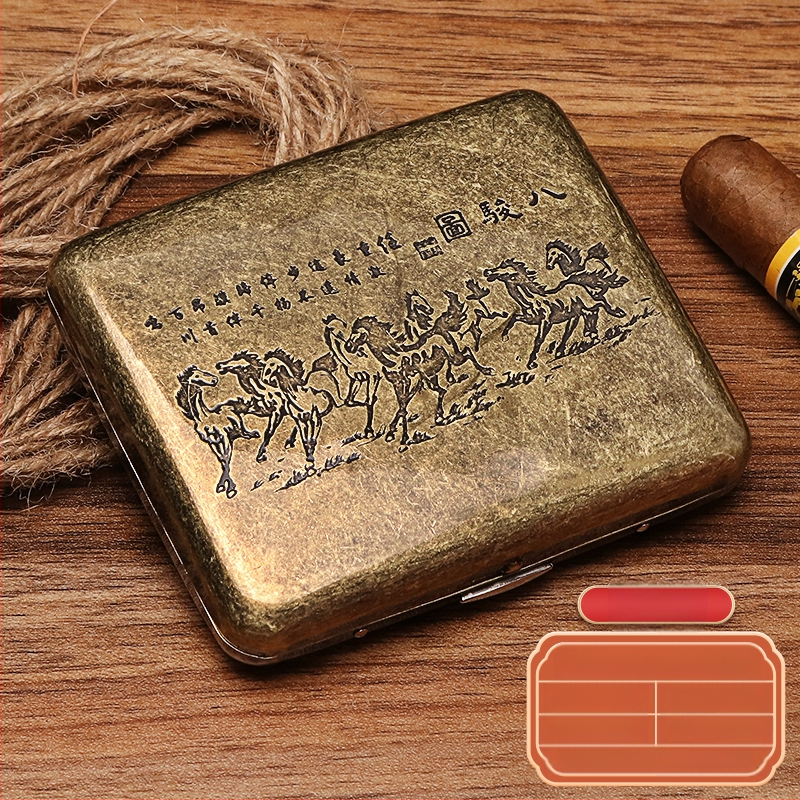 Naujas metalinis dvipusis atverčiamas 20 cigarečių dėklas bronzinės gėlės formos automatinis nešiojamas cigarečių dėklas, parduodamas sandėlyje, didmeninė prekyba gamykloje