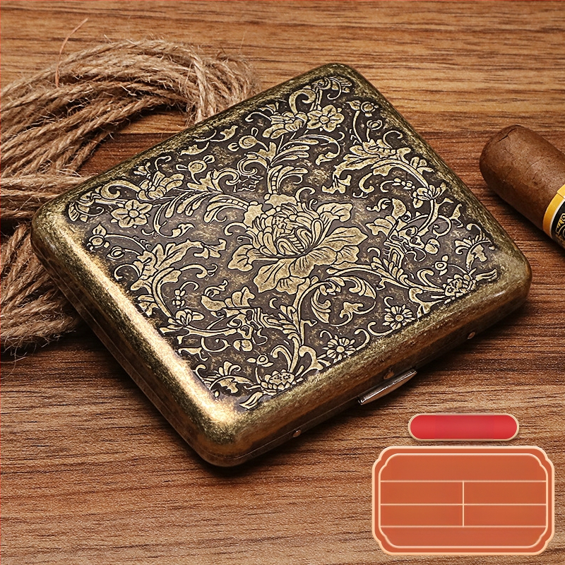 Naujas metalinis dvipusis atverčiamas 20 cigarečių dėklas bronzinės gėlės formos automatinis nešiojamas cigarečių dėklas, parduodamas sandėlyje, didmeninė prekyba gamykloje