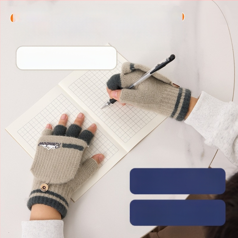 10–15 metų berniukų žieminės puspirštės atverčiamos pirštinės mokiniams, rašančios korėjietiško stiliaus megztos šalčiui atsparios vilnos siūlų vaikiškos šiltos pirštinės