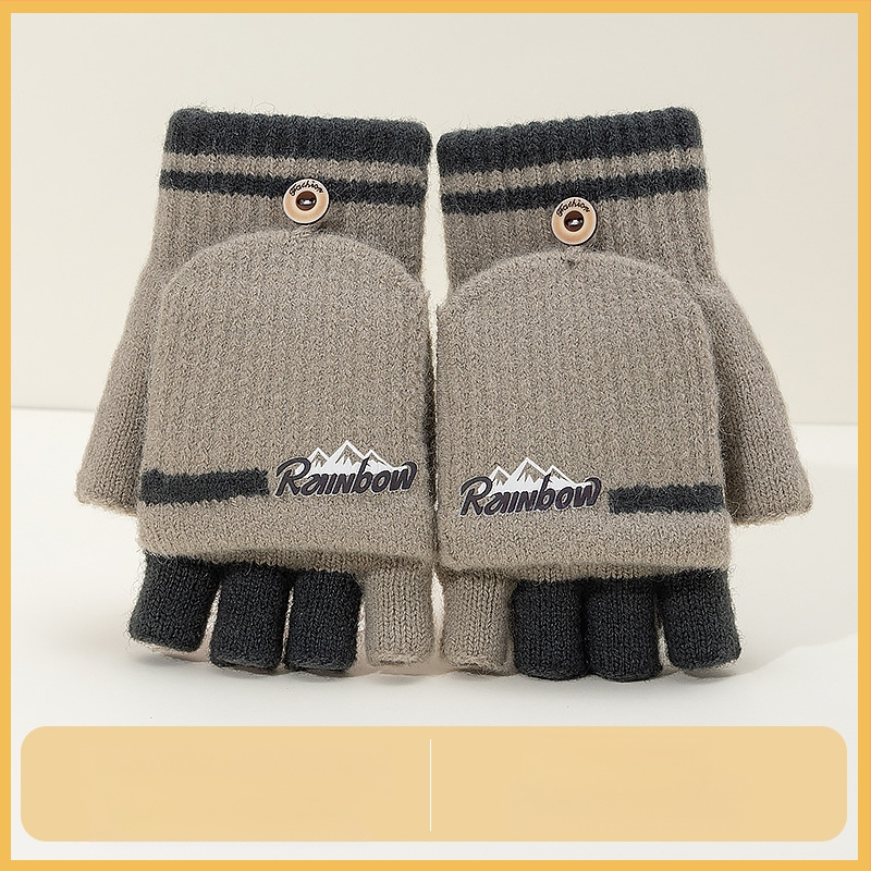 10–15 metų berniukų žieminės puspirštės atverčiamos pirštinės mokiniams, rašančios korėjietiško stiliaus megztos šalčiui atsparios vilnos siūlų vaikiškos šiltos pirštinės