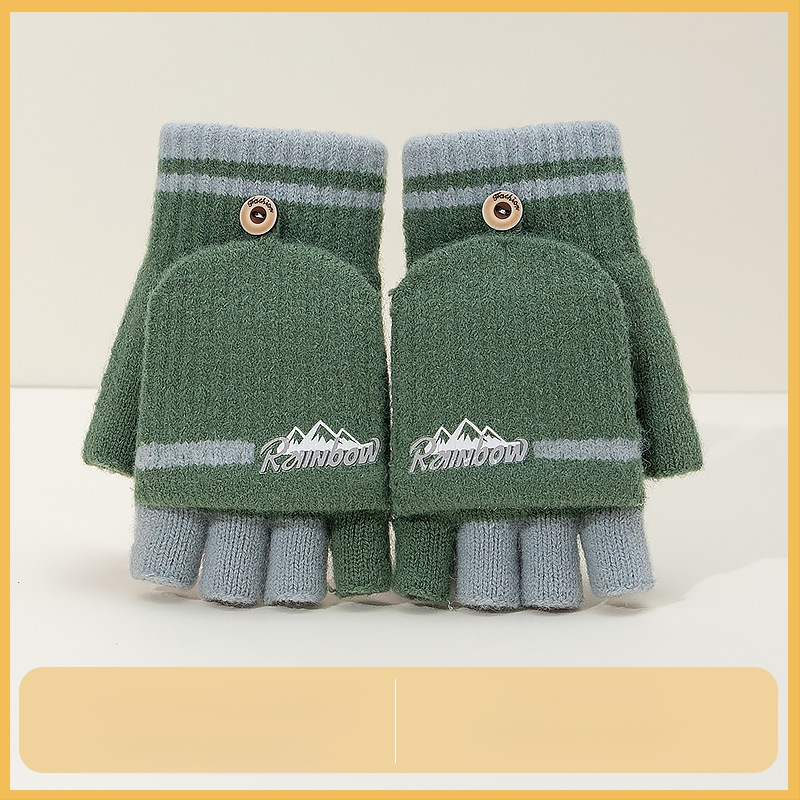10–15 metų berniukų žieminės puspirštės atverčiamos pirštinės mokiniams, rašančios korėjietiško stiliaus megztos šalčiui atsparios vilnos siūlų vaikiškos šiltos pirštinės