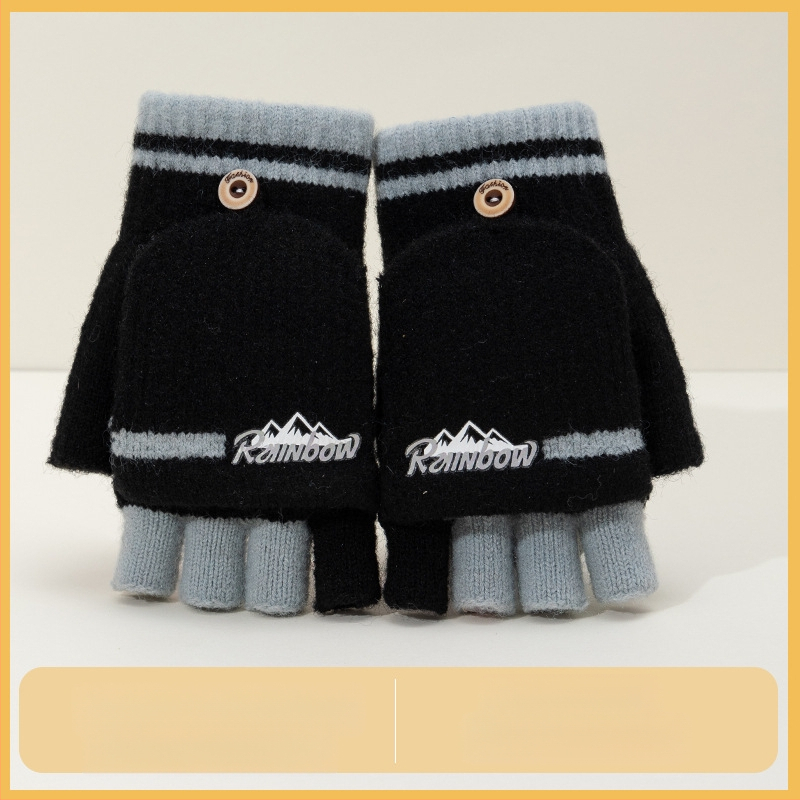 10–15 metų berniukų žieminės puspirštės atverčiamos pirštinės mokiniams, rašančios korėjietiško stiliaus megztos šalčiui atsparios vilnos siūlų vaikiškos šiltos pirštinės