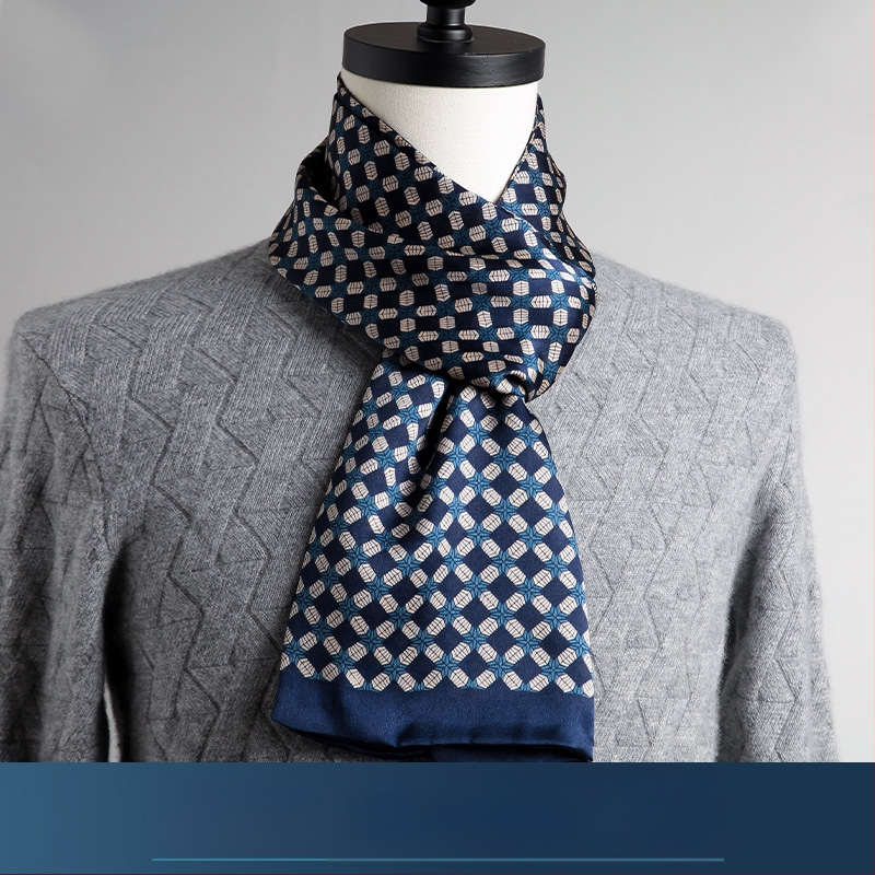 Aukštos kokybės šilko šalikas, vyriškas šilkmedžio šilko rudens ir žiemos 2025 m. naujas plonas šilko šalikas, dėvėti kostiumą, marškinius, kaklo apsaugos šalikas