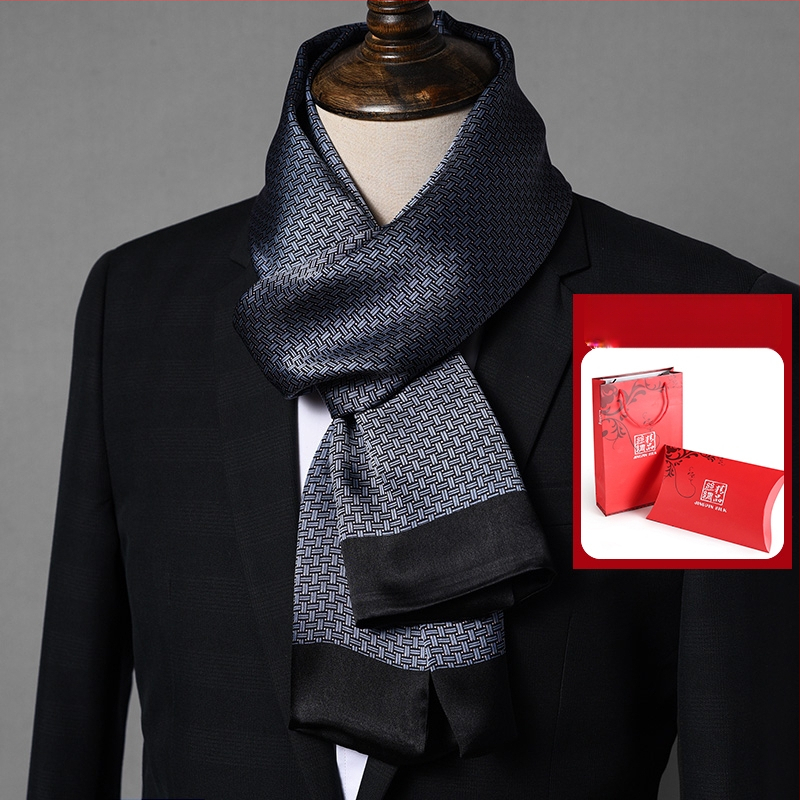 Aukštos kokybės šilko šalikas, vyriškas šilkmedžio šilko rudens ir žiemos 2025 m. naujas plonas šilko šalikas, dėvėti kostiumą, marškinius, kaklo apsaugos šalikas