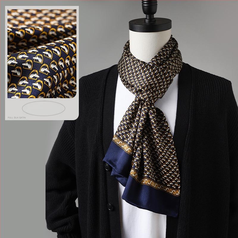 Aukštos kokybės šilko šalikas, vyriškas šilkmedžio šilko rudens ir žiemos 2025 m. naujas plonas šilko šalikas, dėvėti kostiumą, marškinius, kaklo apsaugos šalikas