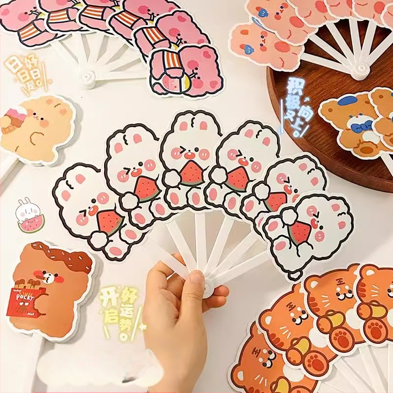 Mielas animacinis šešių sulankstomų ventiliatorių vasarinis nešiojamas mažas ventiliatorius studentams vaikams sulankstomas ventiliatorius plastikinis rankinis ventiliatorius