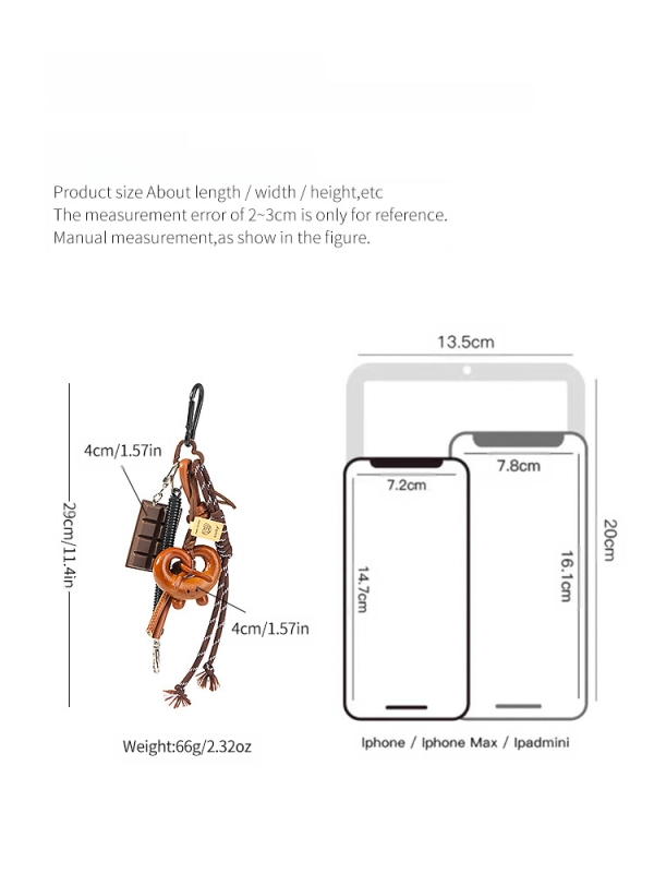 „Maillard Brown“ korėjietiško stiliaus šokoladinis riestainis su šarminiu mazgu, dekoratyvinė grandinėlė su „Miu“ šarminės duonos pakabuku