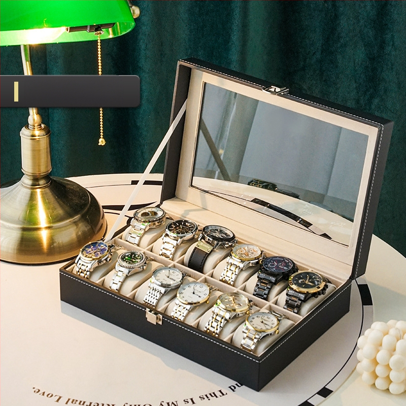 Odinių laikrodžių laikymo dėžutė, rankinių laikrodžių mechaninių laikrodžių demonstravimo dėžutė, didelė talpa, aukštos kokybės, su užraktu