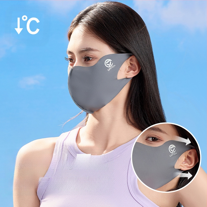 Vasaros naujovė – 5D „Ice Silk“ apsauginė kaukė nuo saulės, vientisos spalvos, trimatė, apsauganti nuo UV spindulių (UPF50) + viso veido apsauginė kaukė nuo saulės.