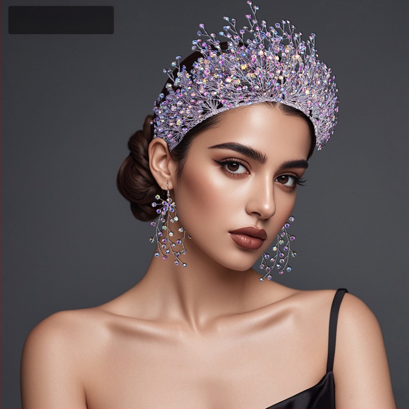 Star CX193 Euroopa ja Ameerika pulmakleit Suure krooniga peakate Pulmapruudi atmosfäärilised juukseaksessuaarid Krüptitud läikiva kividega juukserõngas