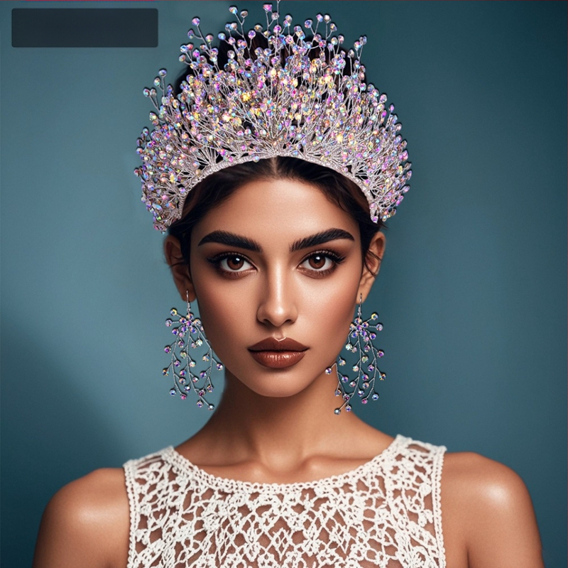 Star CX193 Euroopa ja Ameerika pulmakleit Suure krooniga peakate Pulmapruudi atmosfäärilised juukseaksessuaarid Krüptitud läikiva kividega juukserõngas