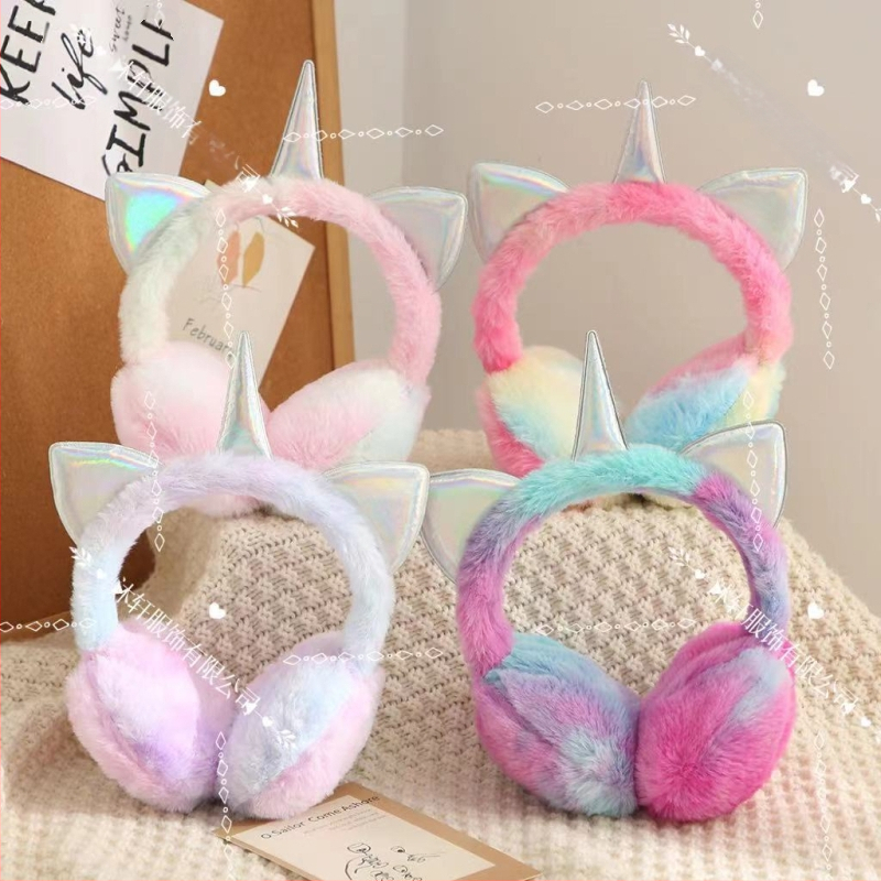 Vaikiškos animacinių filmukų šiltos ausinės rudens ir žiemos vaivorykštės „Macaron“ vienaragio šalčiui atsparios ausinės ištraukiamos ausinės ausims šildyti