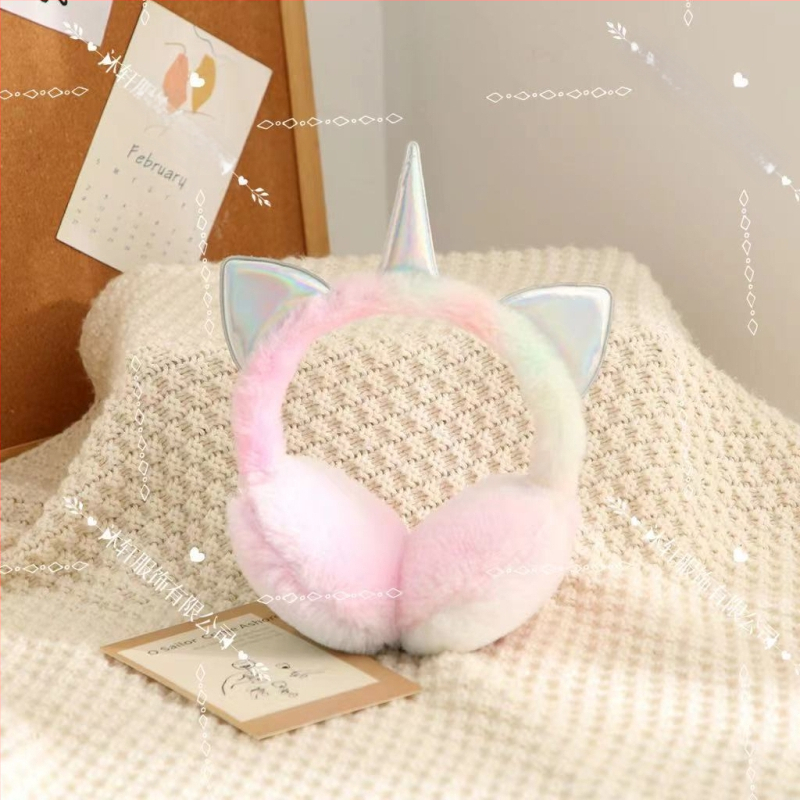 Vaikiškos animacinių filmukų šiltos ausinės rudens ir žiemos vaivorykštės „Macaron“ vienaragio šalčiui atsparios ausinės ištraukiamos ausinės ausims šildyti