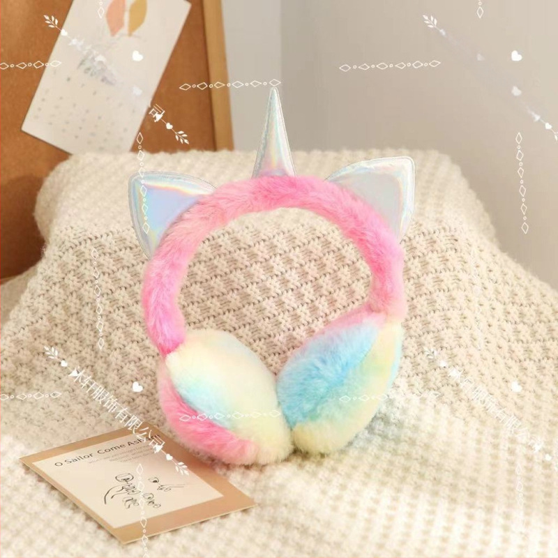 Vaikiškos animacinių filmukų šiltos ausinės rudens ir žiemos vaivorykštės „Macaron“ vienaragio šalčiui atsparios ausinės ištraukiamos ausinės ausims šildyti