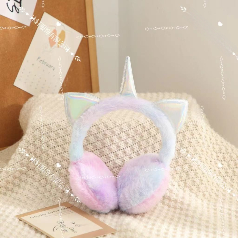 Vaikiškos animacinių filmukų šiltos ausinės rudens ir žiemos vaivorykštės „Macaron“ vienaragio šalčiui atsparios ausinės ištraukiamos ausinės ausims šildyti