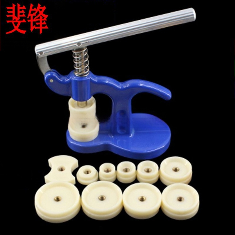 Laikrodžių taisymo rinkinys, paspauskite galinį dangtelį, paspauskite laikrodžio dangtelį, laikrodžio dangtelį, paspauskite baterijų keitimo įrankį (mėlynas),